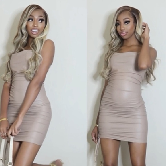 FashionNova Crème Faux Leather Dress - Picture 1 of 3